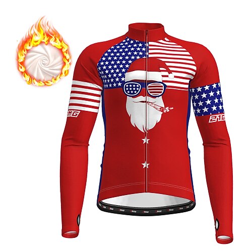 

Men's Cycling Jersey Long Sleeve Winter Bike Top with 3 Rear Pockets Ugly Christmas Funny Christmas Mountain Bike MTB Road Bike Cycling Fleece Lining Warm Breathable Quick Dry Red USA Polyester Fleece