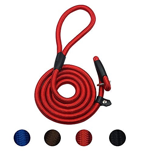 

durable dog slip leash rope, 4.5 ft dog training leash, strong slip lead, standard adjustable pet slipknot nylon leash for small medium dogs(10-80 lb) red