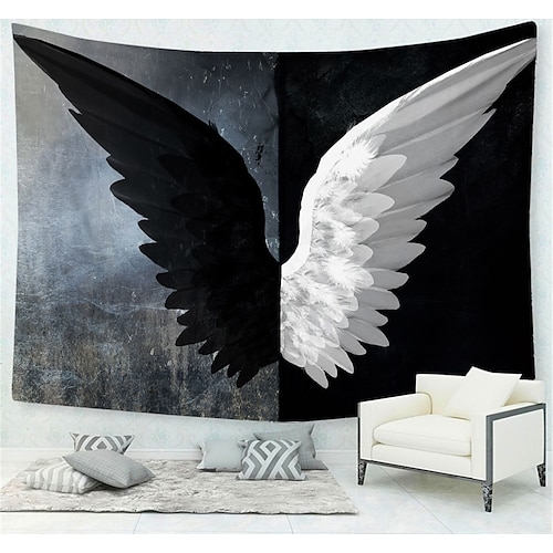 

Wall Tapestry Art Decor Blanket Curtain Picnic Tablecloth Hanging Home Bedroom Living Room Dorm Decoration Polyester Black Wings And White Wings Each Half