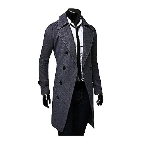 

Men's Winter Coat Overcoat Peacoat Trench Coat Business Casual Polyester Outerwear Clothing Apparel Solid Colored Notch lapel collar