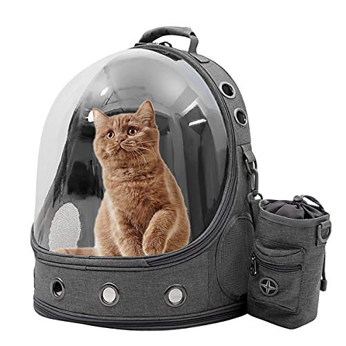 

pet carriers backpacks bubble bag, premium space capsule cat dog carrier backpack travel bag kitten doggy back pack for traveling hiking camping outdoor use, award pet treat pouch, grey