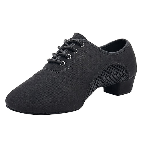 

Women's Latin Shoes Modern Shoes Ballroom Shoes Practice Trainning Dance Shoes Indoor Performance Lace Up Mesh Heel Splicing Thick Heel Lace-up Black