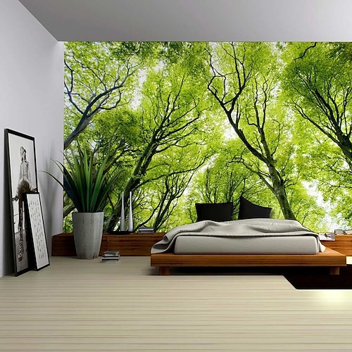 natura foresta albero spesso grande arazzo da parete grande stampa 3d arte  murale appesa per camera da letto soggiorno decorazioni per la casa,  scenario foresta verde e bianca del 2024 a $11.99