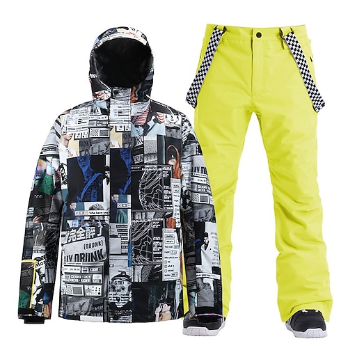 

Men's Ski Jacket with Bib Pants Outdoor Winter Waterproof Windproof Warm Breathable Clothing Suit for Skiing Snowboarding Winter Sports