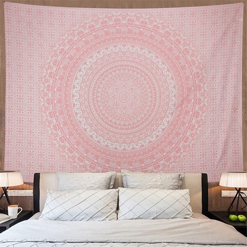 

tapiz de pared arte decoración manta cortina colgante hogar dormitorio sala de estar dormitorio decoración poliéster rosa mandala vista indio