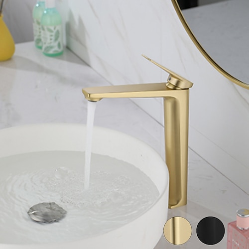 

Copper Bathroom Sink Faucet ,Black/Brushed Gold Deck Mounted Contemporary Centerset Rotatabble Single Handle One Hole Bath Taps with Hot and Cold Switch