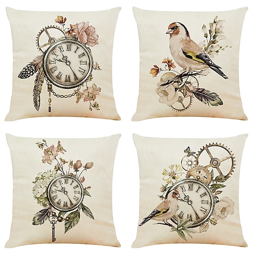 

Set of 4 Classic Clock Square Decorative Throw Pillow Cases Sofa Cushion Covers 18x18