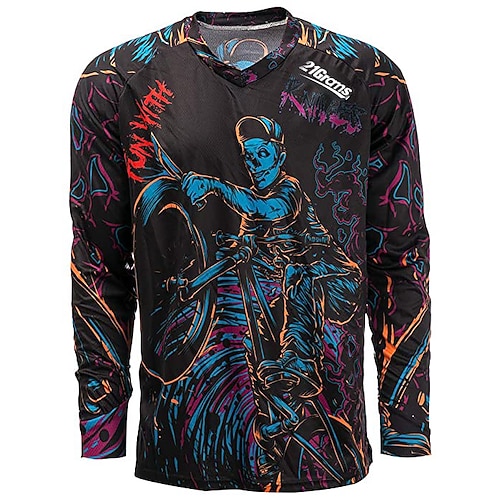 

21Grams Men's Cycling Jersey Long Sleeve Mountain Bike MTB Road Bike Cycling Winter Black Green Purple Graphic Bike Jersey Thermal Warm Breathable Quick Dry Reflective Strips Back Pocket Polyester