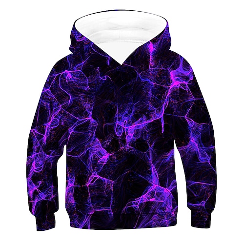 

Kids Boys' Hoodie Pullover Long Sleeve Graphic 3D Print Purple Children Tops With Pocket Active Basic Daily Top