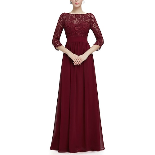 

A-Line Mother of the Bride Dress Elegant Jewel Neck Floor Length Chiffon 3/4 Length Sleeve with Sash / Ribbon Pleats 2022