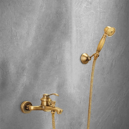 

Shower Faucet,Antique Brass Shower Faucet Set,Wall Mounted Rainfall Single Handle Two Holes Shower Mixer Taps with Hot and Cold Switch