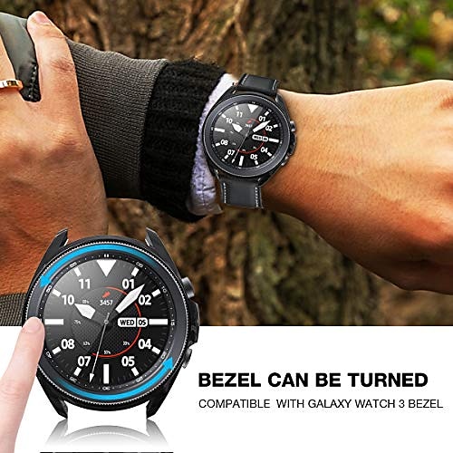 

compatible for samsung galaxy watch 3 45mm screen protector case, 2 packs shockproof bumper covers and full coverage screen protector for galaxy watch 3 (black black, 45mm)