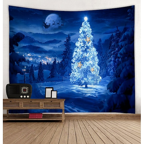 

Christmas Holiday Party Wall Tapestry Art Decor Photography Background Blanket Curtain Picnic Tablecloth Hanging Home Bedroom Living Room Dorm Decoration Santa Claus Tree Gift