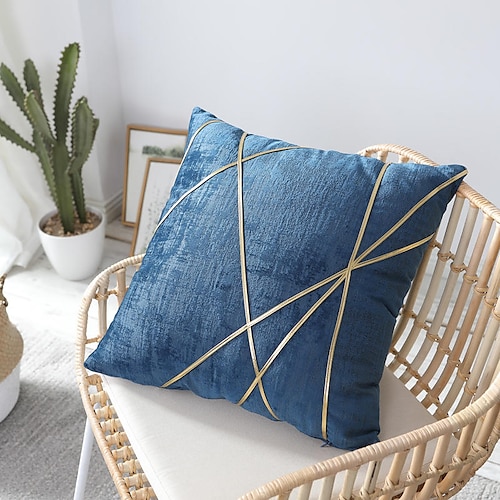 

Cushion Cover Luxurious Solid Color Gold Line Soft Decorative Square Throw Pillow Cover Cushion Case Faux Linen Pillowcase for Sofa Bedroom 45 x 45 cm (18 x 18 Inch) Superior Quality Mashine Washable
