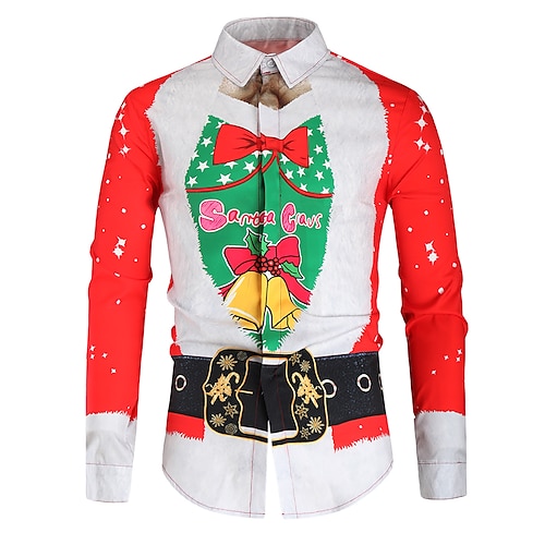 

Men's Shirt Graphic Ugly Christmas Button Down Collar Red 3D Print Christmas Long Sleeve Clothing Apparel