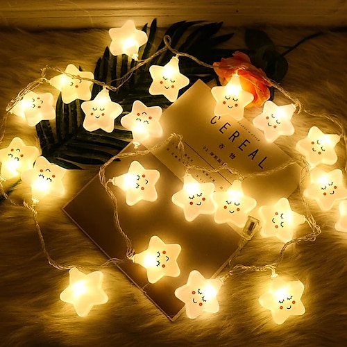 

Star Smiley Fairy Tale String Lights 1.5M 10LEDs 3M 20LEDs Battery Powered Christmas Birthday Party Children's Room Decoration Lights Delivery Without Battery