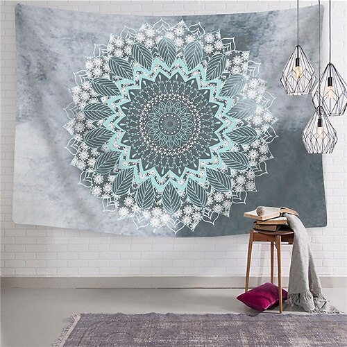 

Wall Tapestry Art Decor Blanket Curtain Hanging Home Bedroom Living Room Dorm Decoration Polyester Gray Blue Mandala View Indian