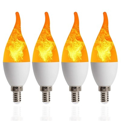 

4pcs E14 3w Fire Flame Light Bulbs 3 Mode Candelabra Warm White Chandelie Candle Light for Halloween Christmas Party Decorations C35 C35L 85-265V