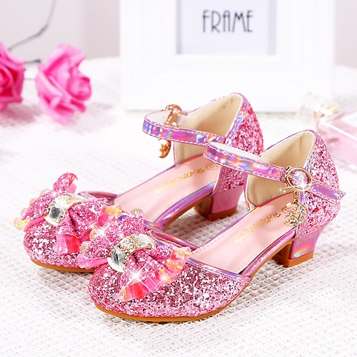 

Girls' Heels Moccasin Flower Girl Shoes Princess Shoes Patent Leather PU Little Kids(4-7ys) Big Kids(7years ) Daily Party & Evening Walking Shoes Rhinestone Bowknot Buckle Pink Silver Fall Spring