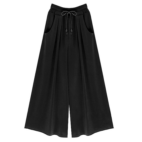 

Women's Culottes Wide Leg Pants Trousers Green Ginger Black Mid Waist Drawstring Pockets Casual Weekend Solid Color S M L XL 2XL