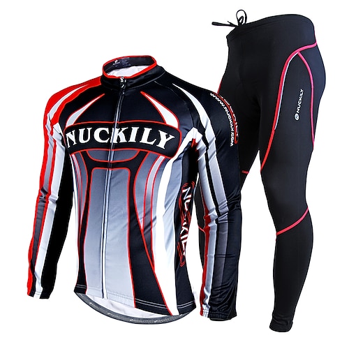 

Nuckily Men's Cycling Jersey with Tights Long Sleeve Mountain Bike MTB Road Bike Cycling Winter Red Patchwork Geometic Bike Clothing Suit Thermal Warm Waterproof Windproof Reflective Strips Back