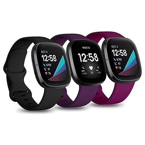 

3 PCS Smart Watch Band for Fitbit Versa 3 / Sense Soft Silicone Smartwatch Strap Women Men Waterproof Sport Band Replacement Wristband
