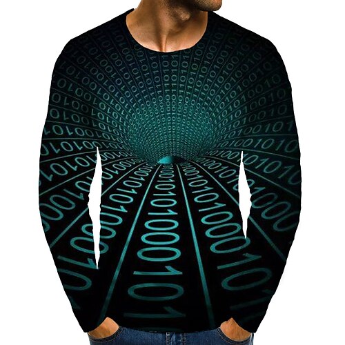 Men's Tunic T shirt Tee 3D Print Graphic 3D Plus Size Round Neck Daily Holiday Print Long Sleeve Tops Elegant Exaggerated Green