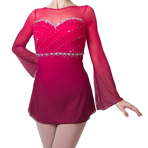 

Figure Skating Dress Women's Girls' Ice Skating Dress Outfits Fuchsia Spandex High Elasticity Training Competition Skating Wear Handmade Crystal / Rhinestone Gradient Color Long Sleeve Ice Skating