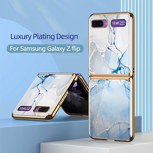 

Case For Samsung Galaxy Galaxy Z Flip 3 2 Shockproof Plating Ultra-thin Back Cover Color Gradient Scenery Marble TPU Tempered Glass