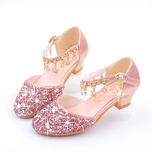 

Girls' Heels Moccasin Flower Girl Shoes Princess Shoes Rubber PU Little Kids(4-7ys) Big Kids(7years ) Daily Party & Evening Walking Shoes Rhinestone Buckle Sequin Pink Gold Silver Fall Spring