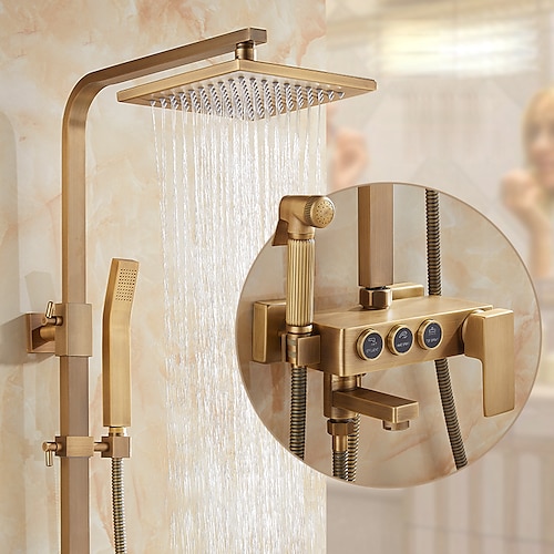 

Shower Faucet,Shower System,Brass Mount Outside Rainfall Waterfall Shower Head System Set Included Brass Handshower with Hot and Cold Water