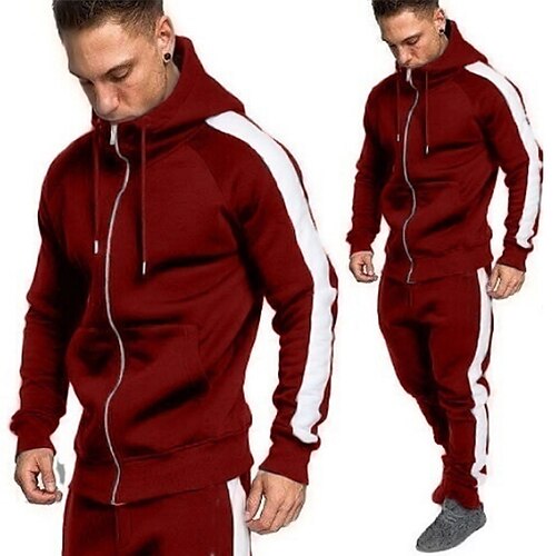 

Herre Joggedress sweatsuit Joggedresser Vinrød Svart Navyblå Blå Sport & Utendørs Sportsklær Klær Gensere Gensere