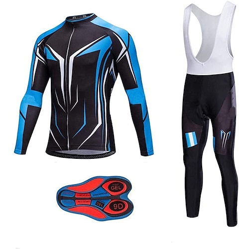 

21Grams Men's Cycling Jersey with Bib Tights Long Sleeve Mountain Bike MTB Road Bike Cycling Black Blue Graphic Bike Clothing Suit 3D Pad Warm Breathable Quick Dry Reflective Strips Polyester Sports