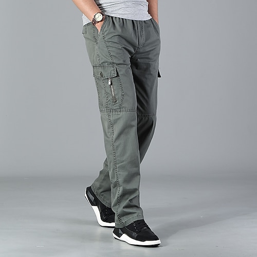 Men's Cargo Pants Cargo Trousers Trousers Work Pants Elastic Waist Front  Zipper Straight Leg Solid Color Breathable Soft Work Causal Daily Wear  Cotton 100% Cotton Streetwear Casual Loose Fit Deep 2024 - €25.99
