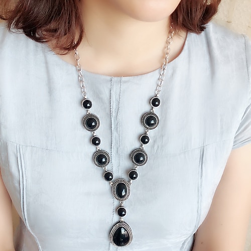 

Women's Pendant Necklace Chain Necklace Retro Sun Drop Friends Joy Pear Luxury Elegant Vintage Classic Stone Alloy Blue Black 59 cm Necklace Jewelry 1pc For Christmas Halloween Street Formal Festival