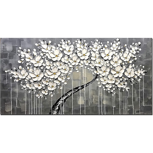 

Oil Painting Hand Painted Horizontal Panoramic Floral / Botanical Modern Rolled Canvas (No Frame)