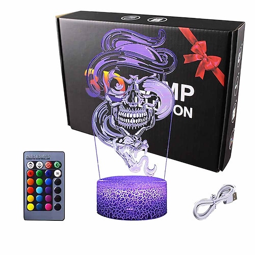 

Skull 3D Nightlight Night Light For Children Color-Changing Adorable Remote Control Touch Dimmer Gradient Mode Valentine's Day Christmas AA Batteries Powered USB 1pc
