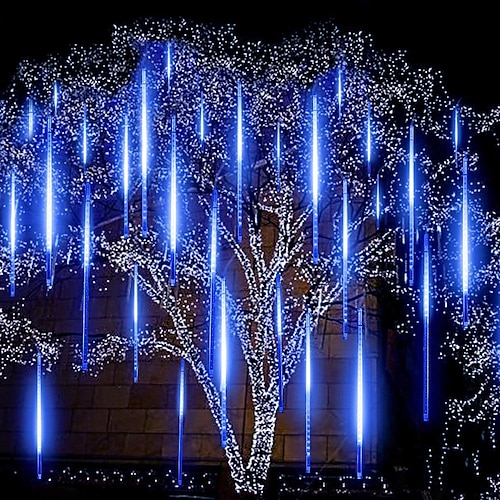 

светодиодные фонари падающего дождя 11,8 дюймов 8 трубок 144 светодиодные фонари капли дождя на открытом воздухе сосулька снег метеоритный дождь огни для рождественской свадьбы праздник украшения сада