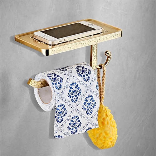 

Multifunctional Toilet Paper Holder with Hook New Design Antique Metal and Mobile Phone Storage Shelf Wall Mounted
