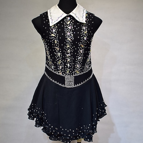 

Figure Skating Dress Women's Girls' Ice Skating Dress Outfits Black Spandex High Elasticity Training Competition Skating Wear Handmade Solid Color Crystal / Rhinestone Sleeveless Ice Skating Winter