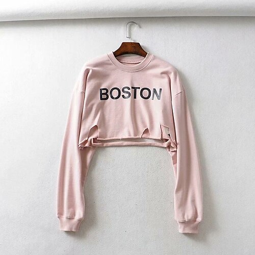 

Women's Pullover Sweatshirt Cropped Sweatshirt Graphic Text Letter Crop Top Daily Active Casual Hoodies Sweatshirts White Black Blushing Pink