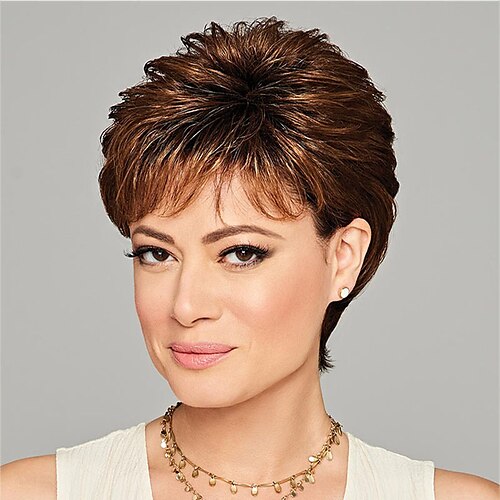 

Synthetic Wig Curly Short Brown Synthetic Hair Wigs Pixie Cut Wigs