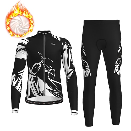 

21Grams Men's Cycling Jersey with Tights Long Sleeve Mountain Bike MTB Road Bike Cycling Winter Black Graphic Bike Clothing Suit Fleece Lining 3D Pad Warm Breathable Quick Dry Polyester Fleece Sports