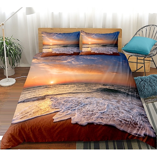 

Ensembles de literie avec housse de couette Ocean Beach Housse de couette avec 1 housse de couette ou couvre-lit, 1 drap, 2 taies d'oreiller pour double/queen/king (1 taie d'oreiller pour