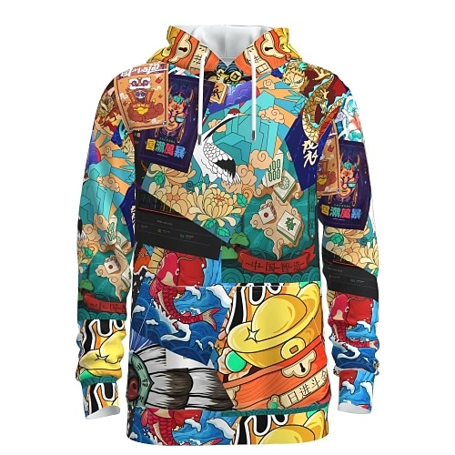 

Men's Hoodie Pullover Hoodie Sweatshirt Yellow Hooded Graphic 3D Chinese Style 3D Print 3D Print Casual Clothing Apparel Hoodies Sweatshirts Long Sleeve