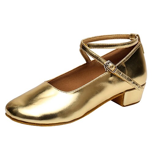 

Girls' Modern Shoes Ballroom Shoes Indoor Performance Practice Heel Thick Heel Buckle Gold Silver