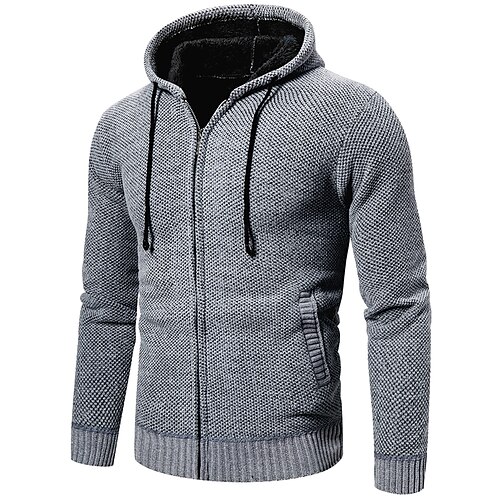 Men's Sweater Cardigan Zip Sweater Sweater Jacket Knit Knitted Braided Solid Color Hooded Stylish Vintage Style Daily Clothing Apparel Winter Blue Wine XS S M / Long Sleeve / Regular Fit