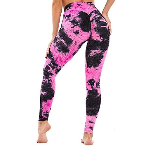 

høy midje yoga bukser for kvinner, ruched butt lift trening leggings, magekontroll slanking scrunch booty sport tights& # 40; rose rød, l& # 41;