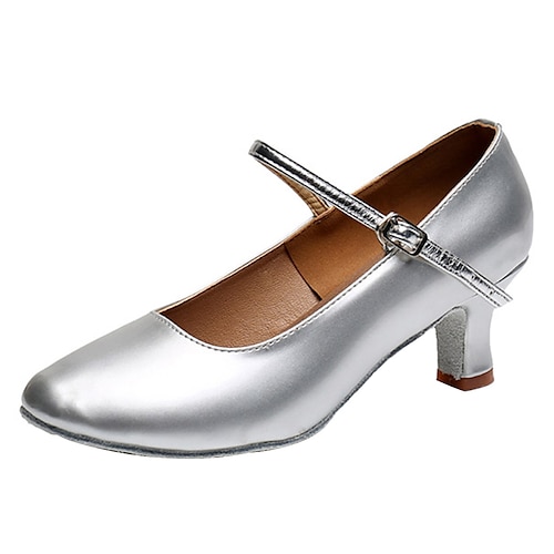 

Women's Latin Shoes Modern Shoes Salsa Shoes Practice Trainning Dance Shoes Heel Buckle Solid Color Cuban Heel Silver Gold Buckle / Performance