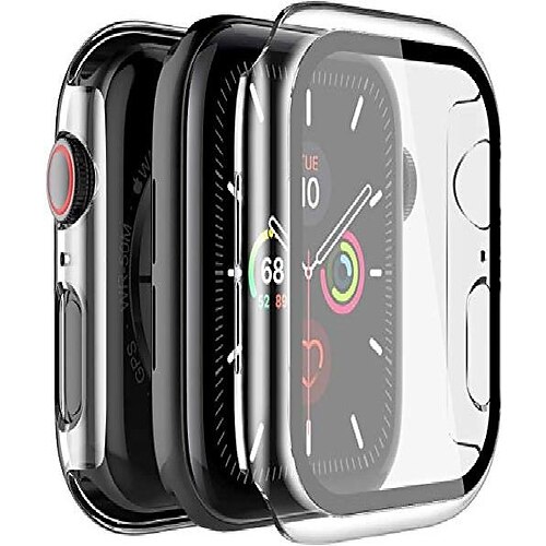 

[2 pack] Case For iWatch Apple Watch Series SE / 6/5/4/3/2/1 44 mm 40 mm 38 mm 42mm Built-in Tempered Glass Screen Protector, Hard PC Protector Cover for iWatch (Transparent)